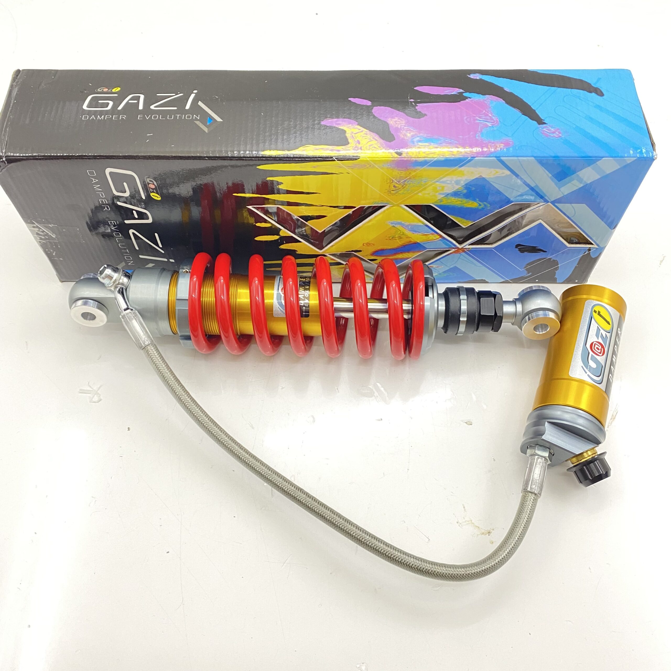 SHOCKBREKER GAZY TABUNG PISAH KAWASAKI KR150 PER MERAH TABUNG GOLD - Gambar 2
