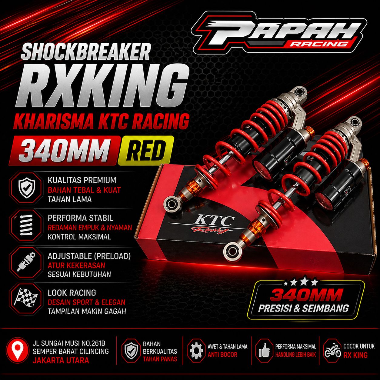 SHOCKBREAKER RXKING KHARISMA KTC RACING 340MM RED