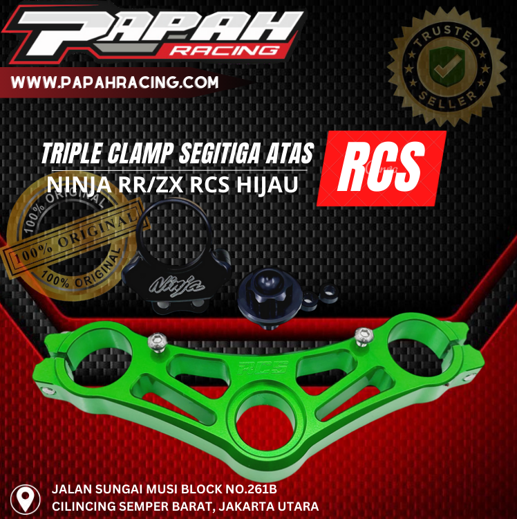 TRIPLE CLAMP SEGITIGA ATAS NINJA RR/ZX RCS GREEN HIJAU