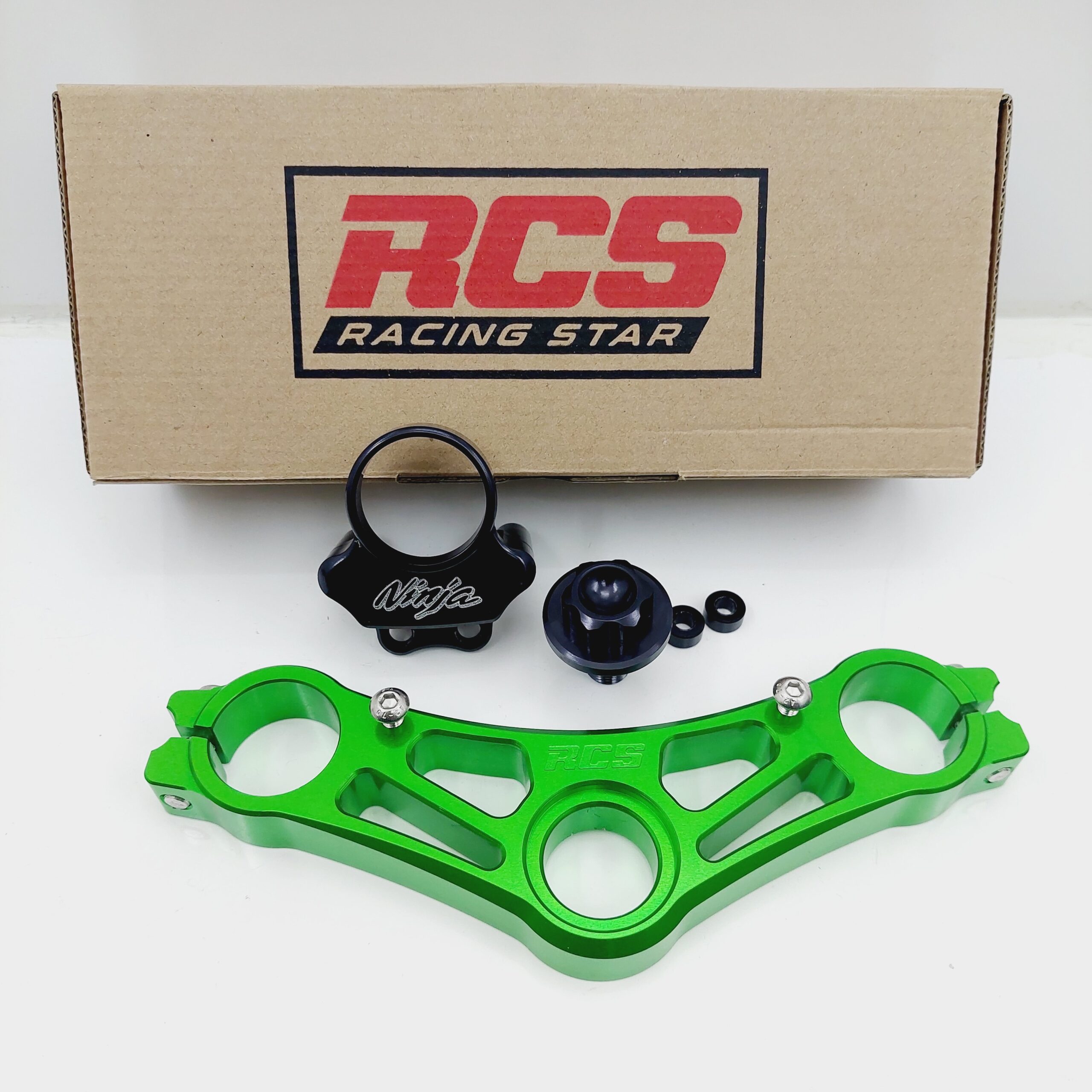 TRIPLE CLAMP SEGITIGA ATAS NINJA RR/ZX RCS GREEN HIJAU - Gambar 3