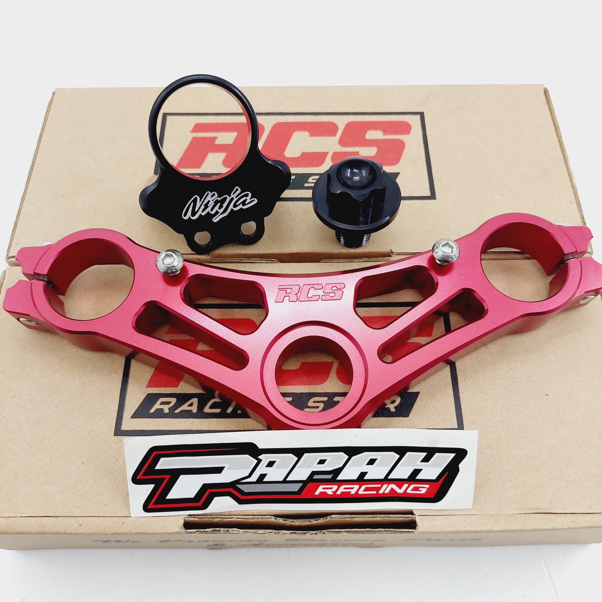 TRIPLE CLAMP SEGITIGA ATAS RCS KR150 MERAH - Gambar 3