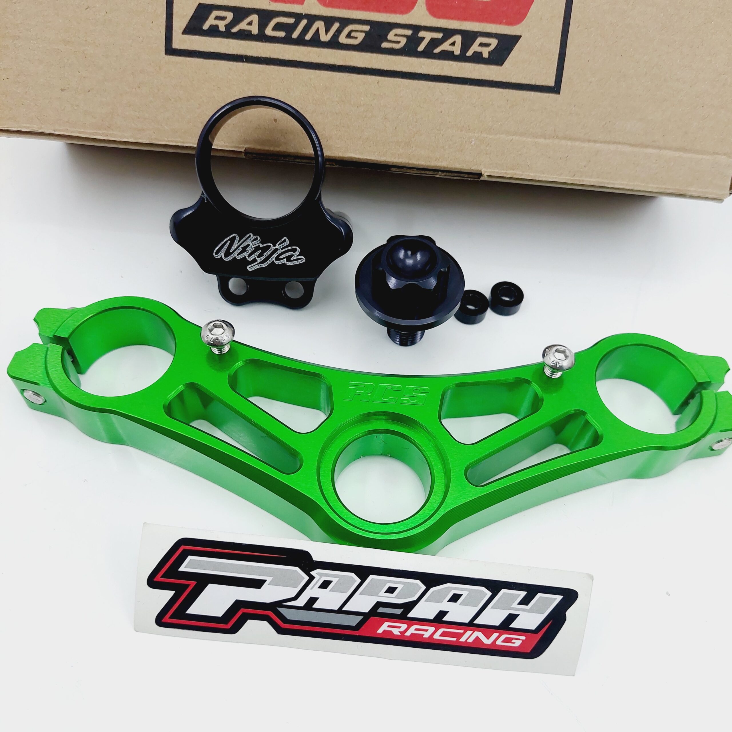 TRIPLE CLAMP SEGITIGA ATAS NINJA RR/ZX RCS GREEN HIJAU - Gambar 2