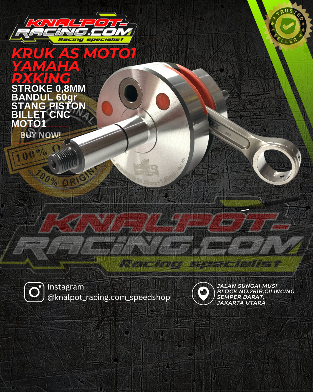 CRANKSHAFT KRUK AS MOTO1 YAMAHA RXKING STROKE 0,8MM BANDUL 60gr STANG PISTON BILLET CNC MOTO1 - Gambar 2