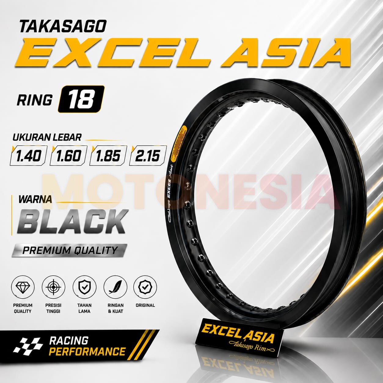 VELG EXCEL TAKASAGO ASIA RING 18 BLACK / HITAM UKURAN 1.60 1.85 2.15 ORIGINAL