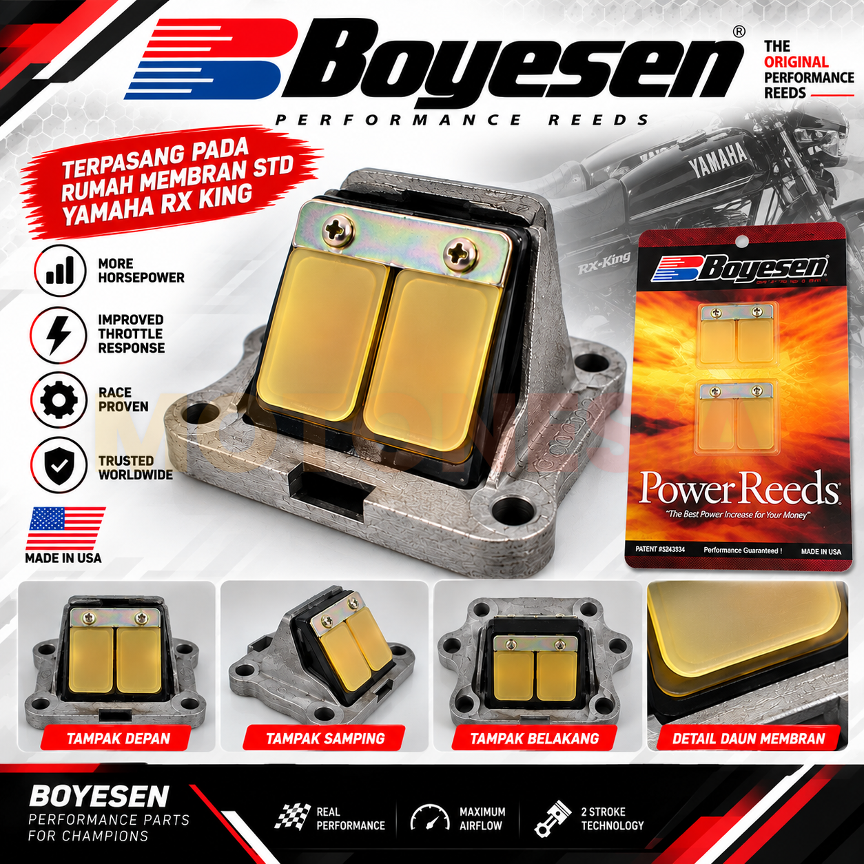 DAUN MEMBRAN BOYESEN POWER REEDS YAMAHA RX KING ORIGINAL USA - Gambar 2